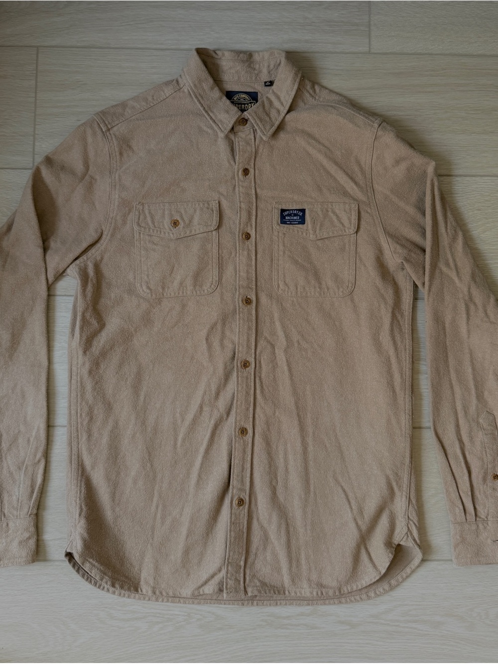 Superdry Men's Beige Long-Sleeve Button-Down Shirt